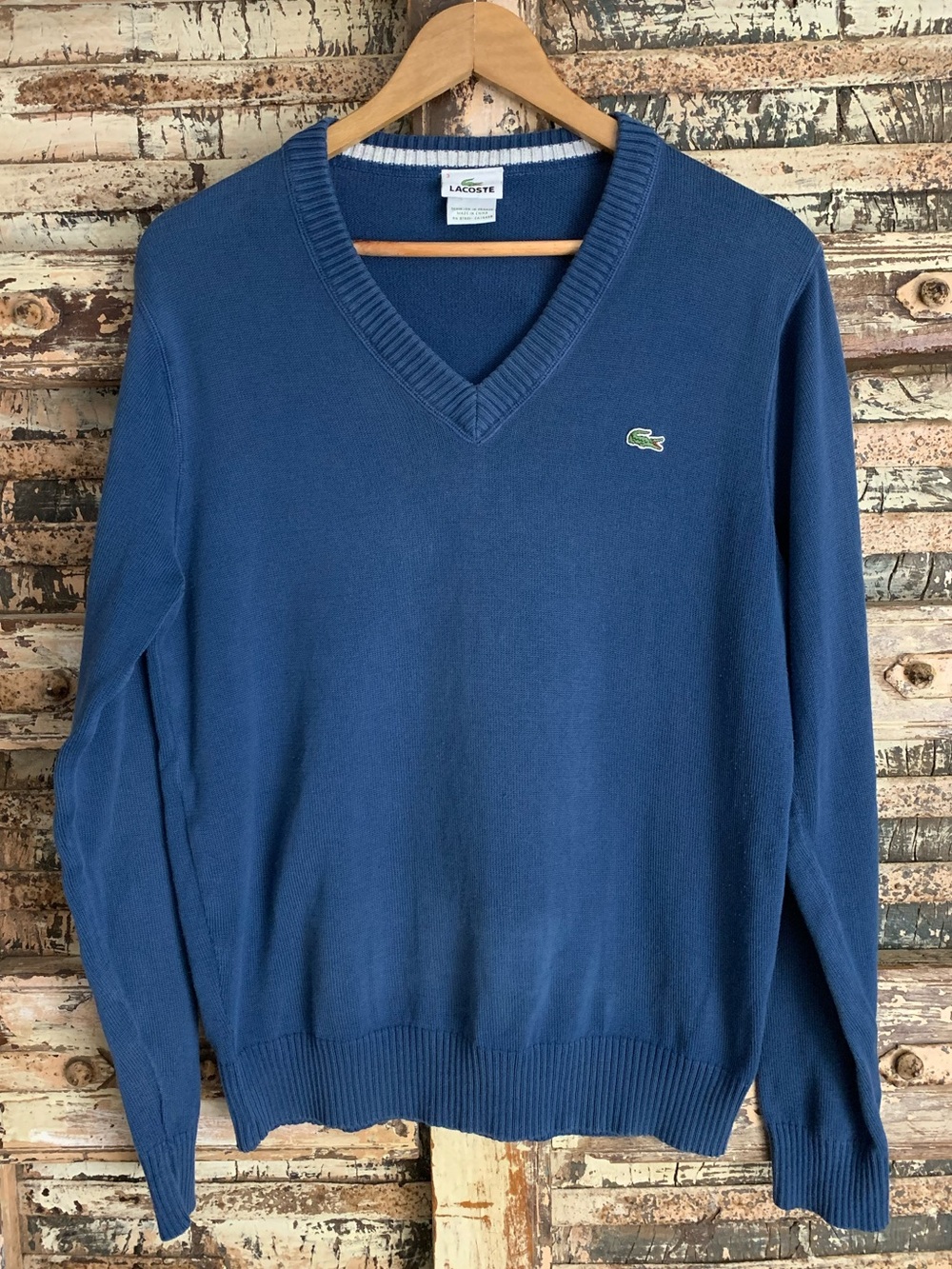 Lacoste Blue V-Neck Crocodile Logo Pullover Sweater, Preppy, Size 3, Small